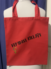 'Feminist Killjoy' tote bag in red cotton  with detail