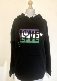 'LOVE' hoodie in suffragette colours